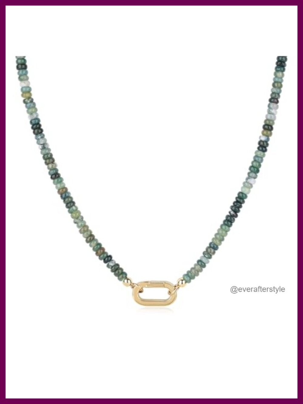 Natural Moss Agate Beaded Necklace for Women 18in Gold-Plated Clasp